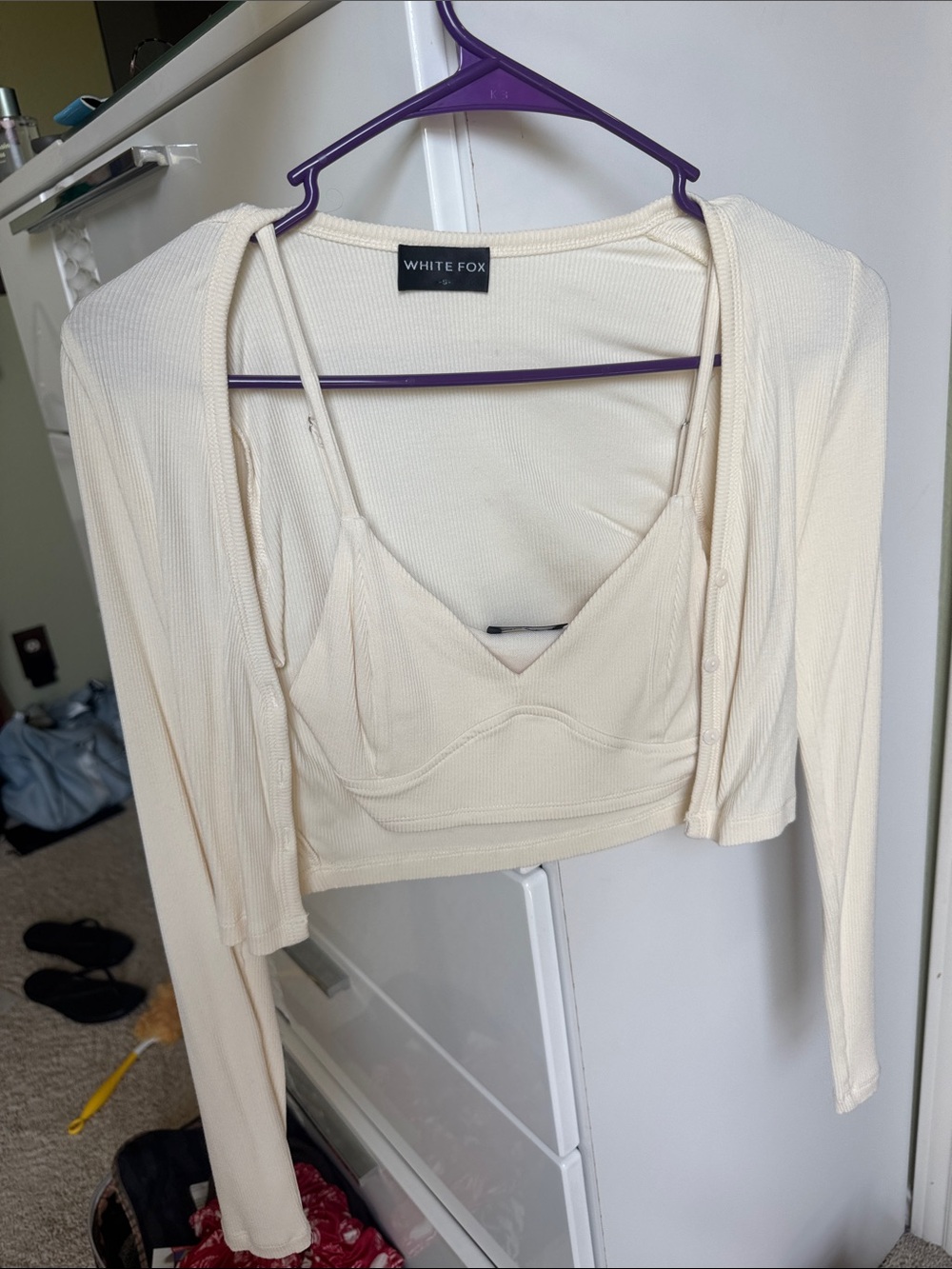 Cream Ribbed Crop Top/Bralette with Matching Cardigan